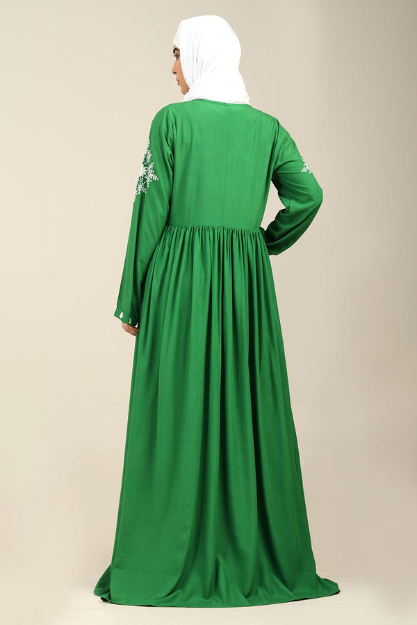 Pleated Waist Embroidered A - Line Rayon Abaya - EastEssence.com