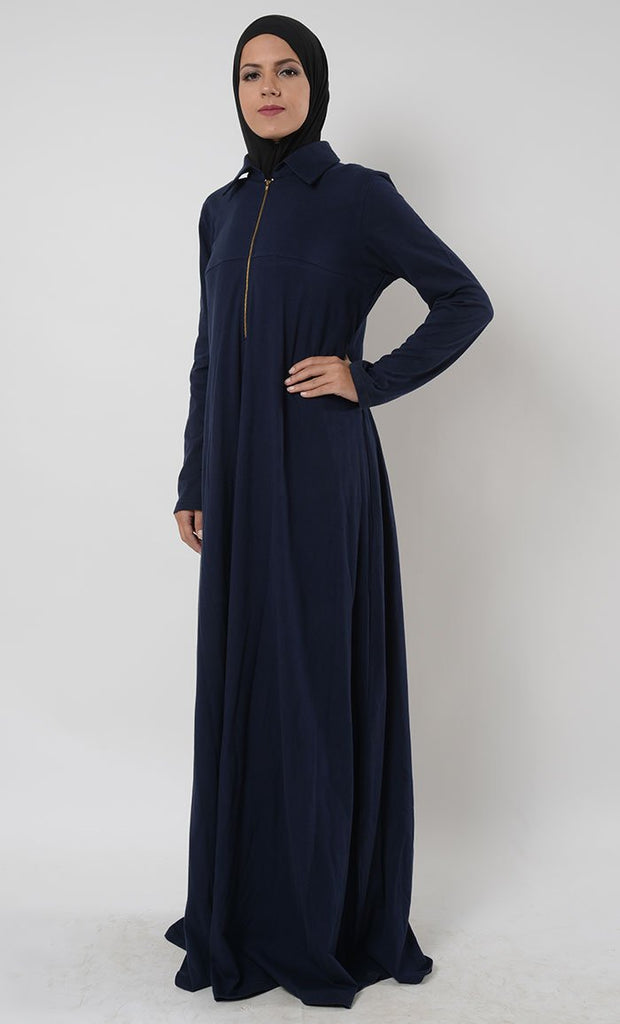 Polo shirt style straight fit basic abaya dress - Final Sale - EastEssence.com