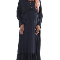 Poly Crepe Maternity Abaya Drawstring Waist & Pleated Hem - EastEssence.com