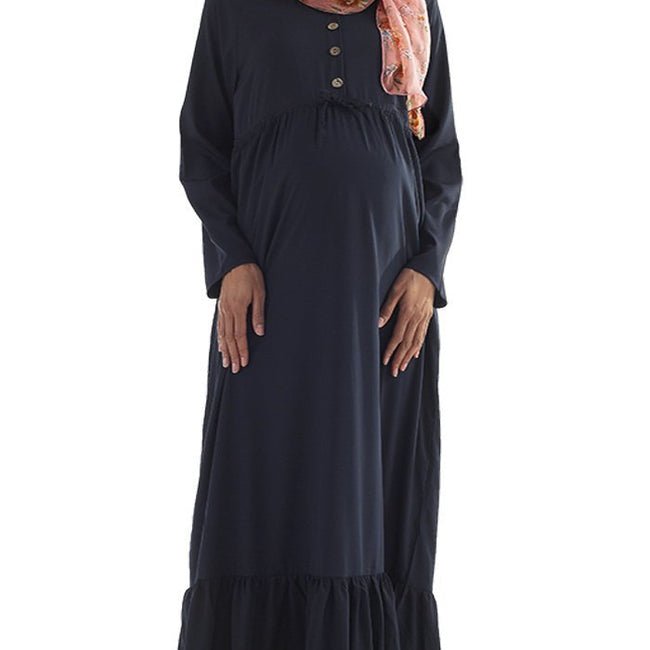 Poly Crepe Maternity Abaya Drawstring Waist & Pleated Hem - EastEssence.com