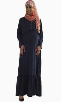 Poly Crepe Maternity Abaya Drawstring Waist & Pleated Hem - EastEssence.com