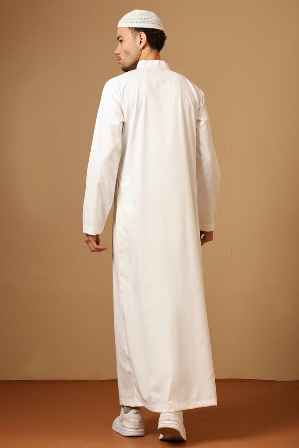 Polyester Embroidered Saudi Thobe with Mandarin Collar - EastEssence.com