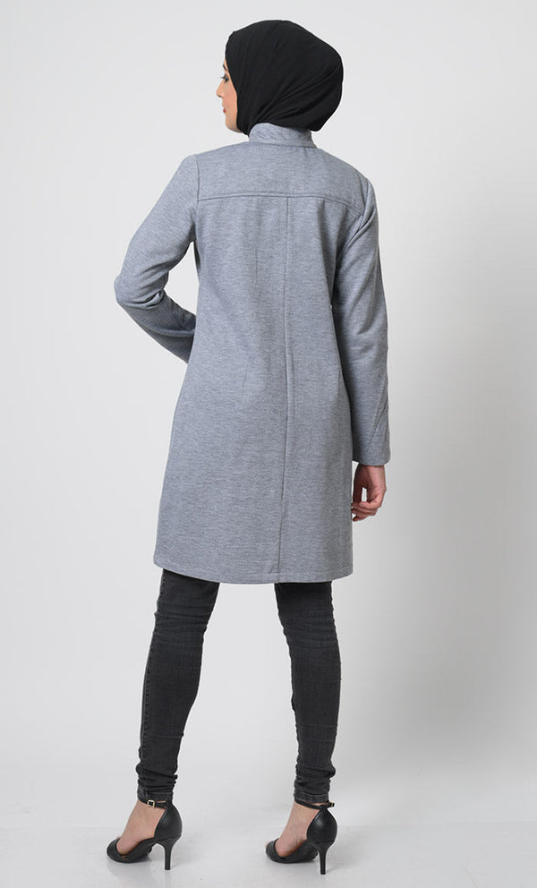 Polyester Fleece Tunic ·Chest Pocket, Zipper Front - EastEssence.com