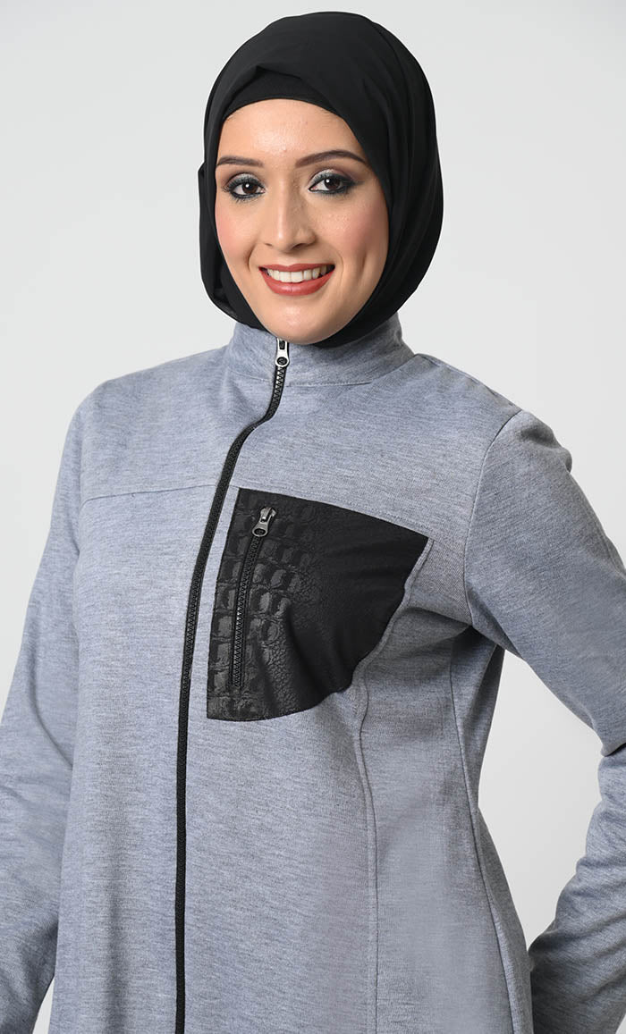 Polyester Fleece Tunic ·Chest Pocket, Zipper Front - EastEssence.com