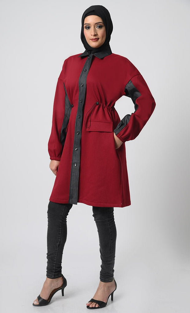 Polyester Fleece Tunic with Elastic Waist - EastEssence.com