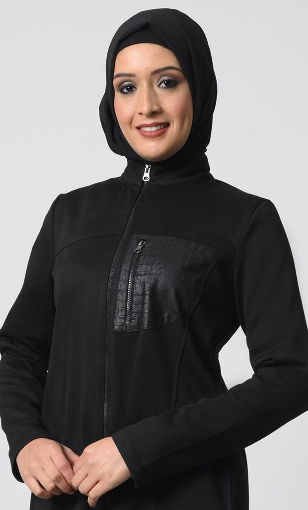 Polyester Fleece Tunic – Zipper Front, Stand Collar, Full Sleeves, Chest Pocket - EastEssence.com