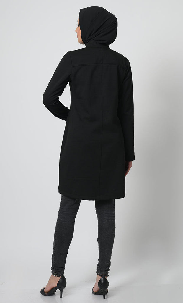 Polyester Fleece Tunic – Zipper Front, Stand Collar, Full Sleeves, Chest Pocket - EastEssence.com