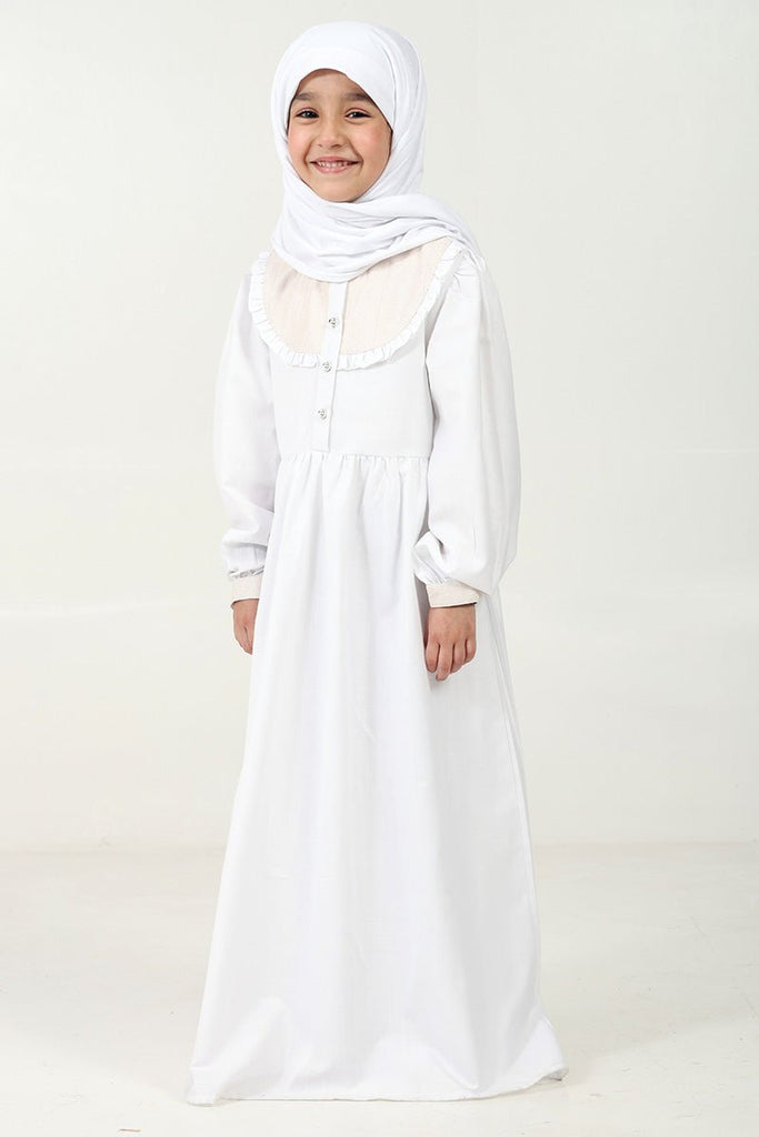 Polyester Poplin Abaya with Embroidered Yoke & Pleated Waist - EastEssence.com