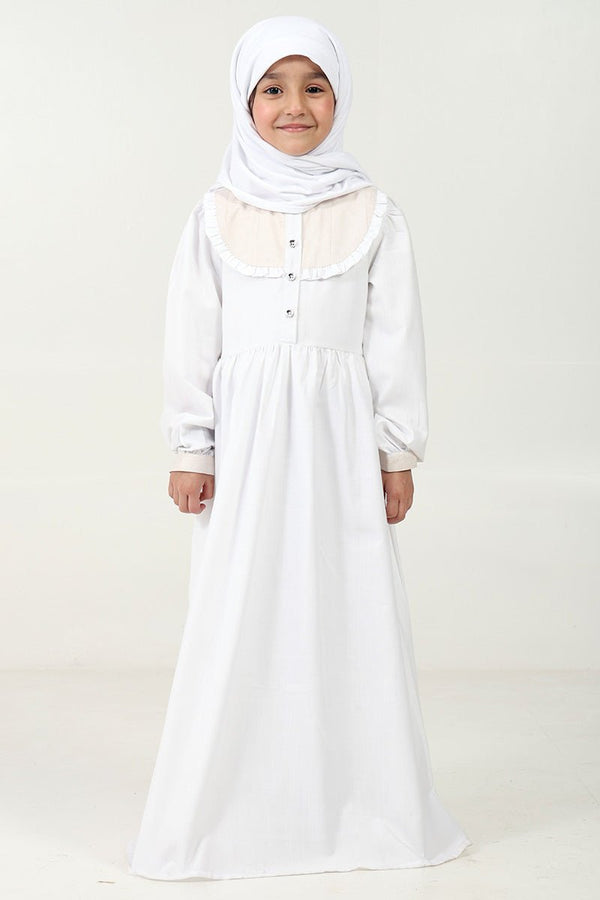 Polyester Poplin Abaya with Embroidered Yoke & Pleated Waist - EastEssence.com