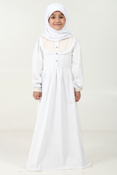 Polyester Poplin Abaya with Embroidered Yoke & Pleated Waist - EastEssence.com