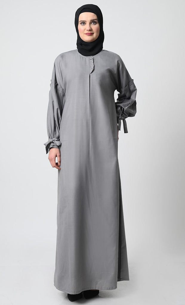 Polyester Poplin Abaya with Frilled Cuffs - EastEssence.com