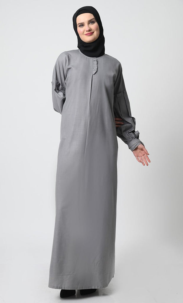 Polyester Poplin Abaya with Frilled Cuffs - EastEssence.com