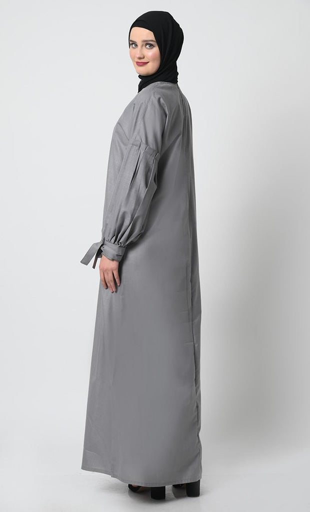 Polyester Poplin Abaya with Frilled Cuffs - EastEssence.com