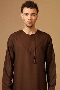 Polyester Poplin Emirati Thobe with Tassel Tie - Up - EastEssence.com