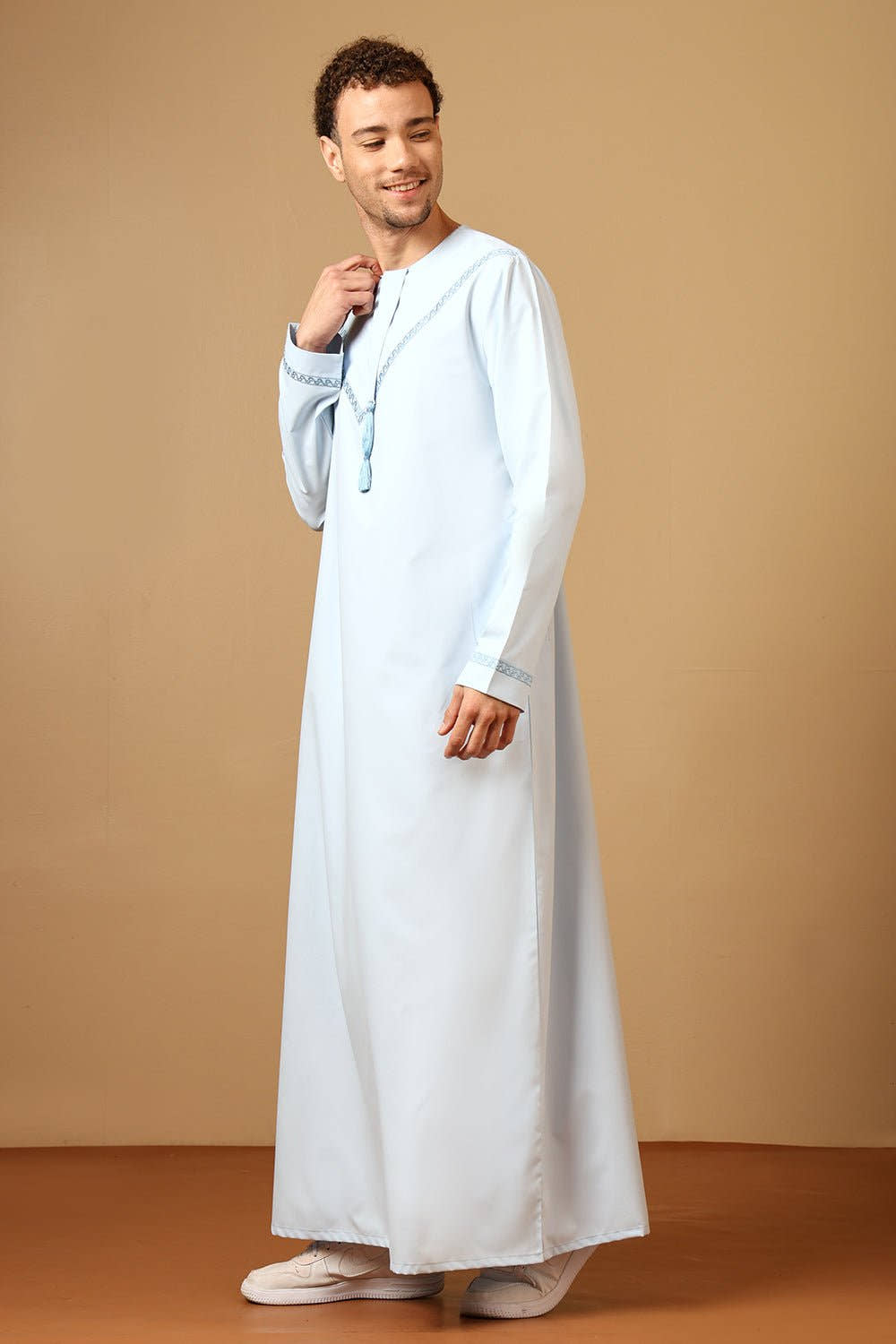 Polyester Poplin Emirati Thobe with Tassel Tie - Up - EastEssence.com