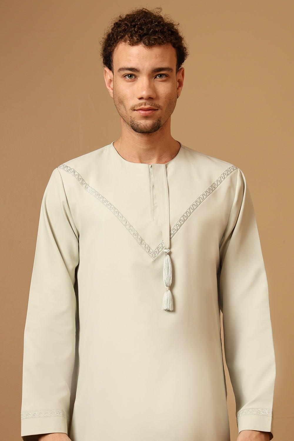 Polyester Poplin Emirati Thobe with Tassel Tie - Up - EastEssence.com