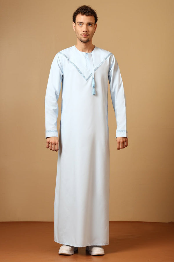 Polyester Poplin Emirati Thobe with Tassel Tie - Up - EastEssence.com