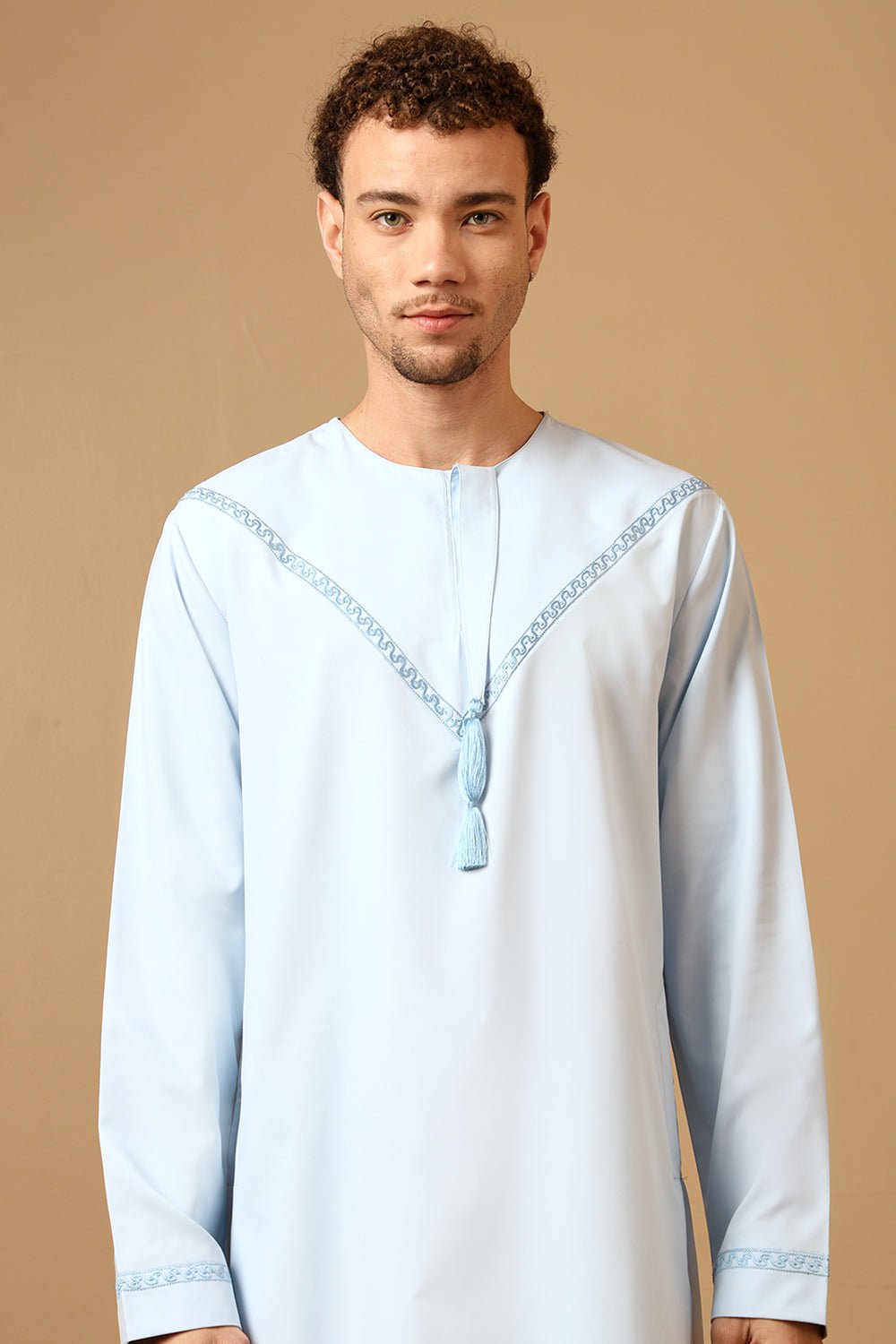 Polyester Poplin Emirati Thobe with Tassel Tie - Up - EastEssence.com