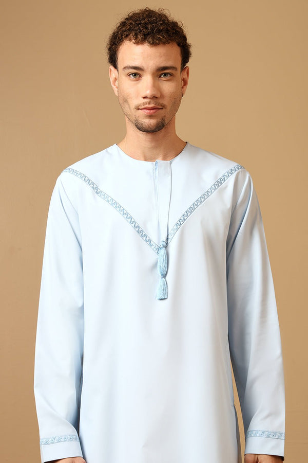 Polyester Poplin Emirati Thobe with Tassel Tie - Up - EastEssence.com