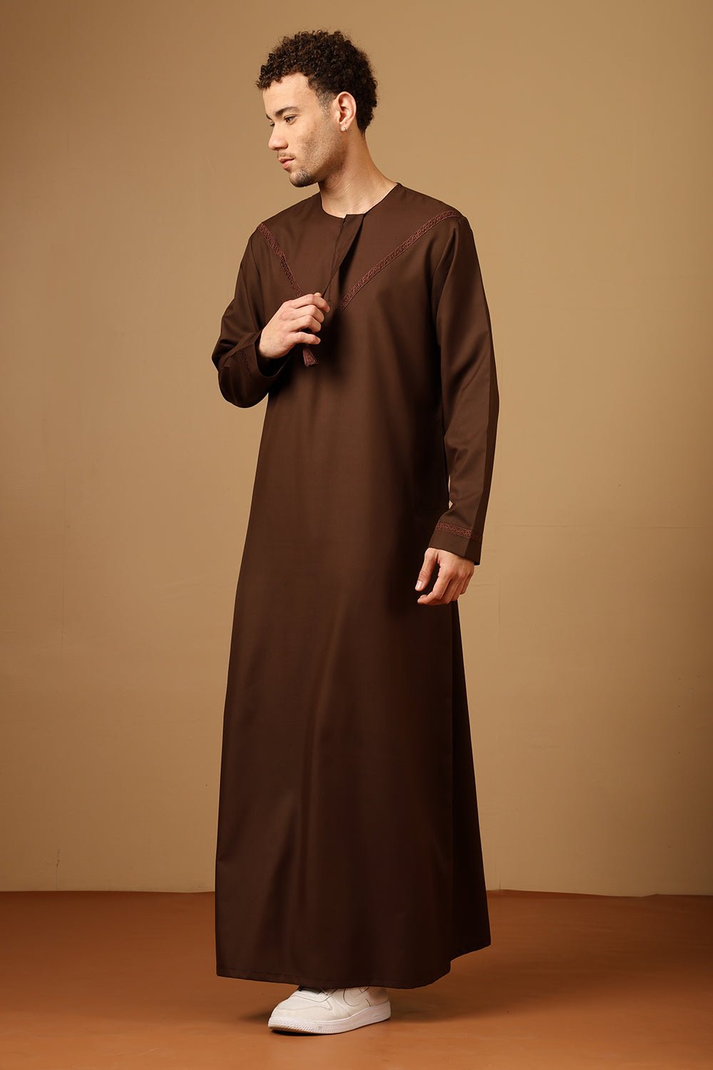 Polyester Poplin Emirati Thobe with Tassel Tie - Up - EastEssence.com