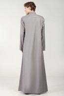Polyester Poplin Everyday Wear Thobe with Stand Collar - Grey - EastEssence.com