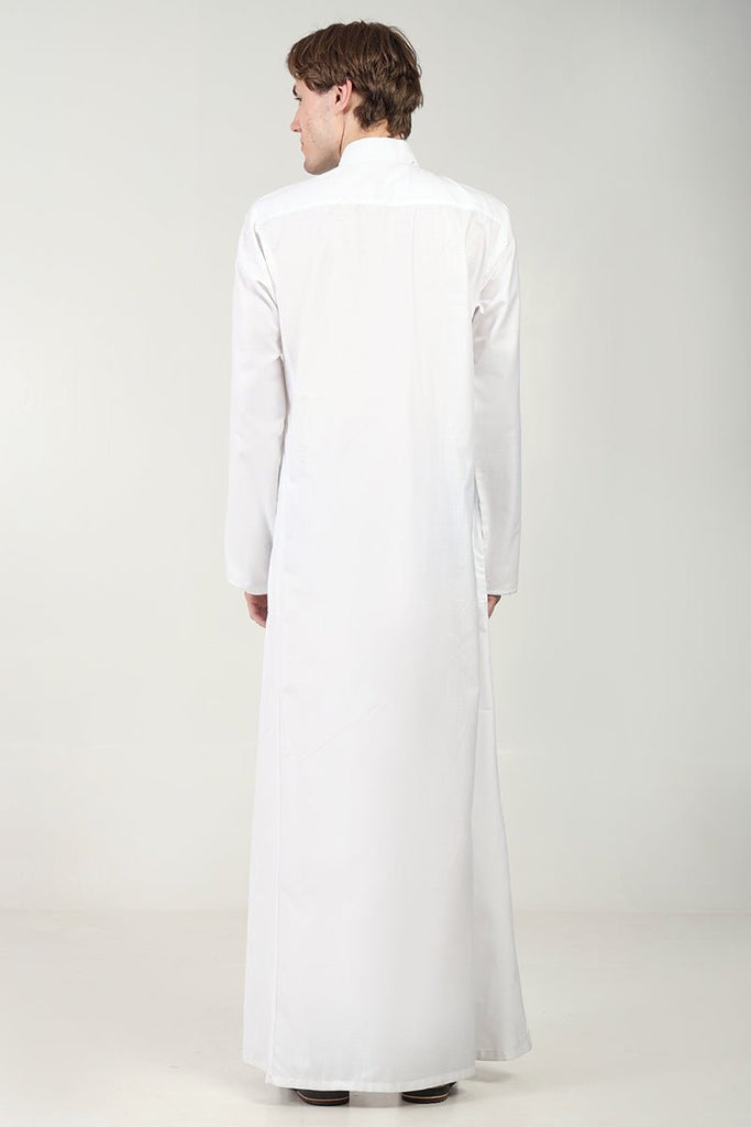 Polyester Poplin Everyday Wear Thobe with Stand Collar - White - EastEssence.com