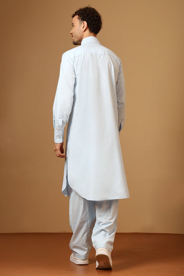 Polyester Poplin Pathani Kurta Pant Set with Collared Neck - EastEssence.com