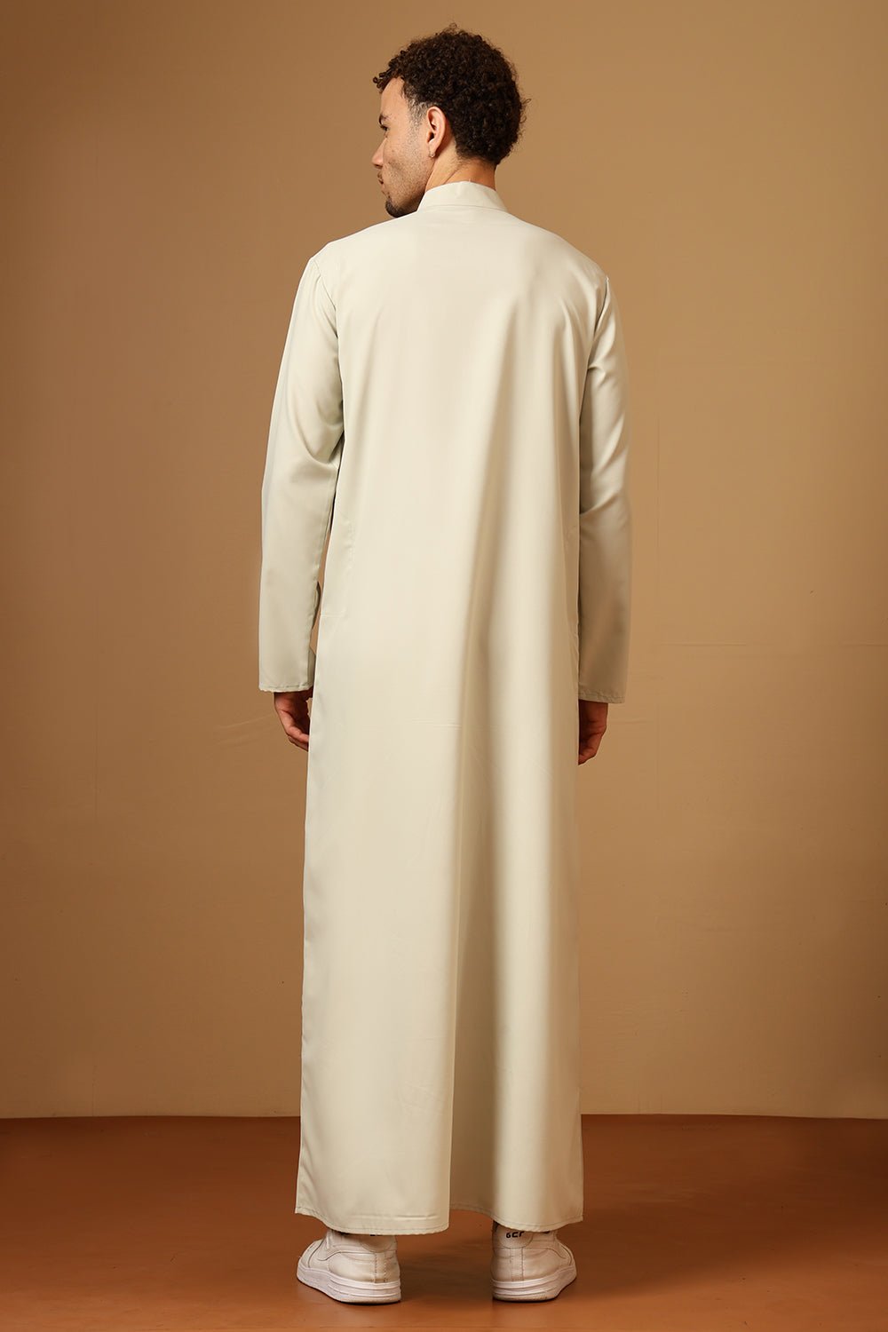 Polyester Poplin Pista green Embroidered Mandarin Collar Thobe - EastEssence.com