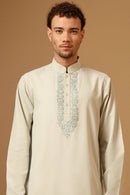 Polyester Poplin Pista green Embroidered Mandarin Collar Thobe - EastEssence.com