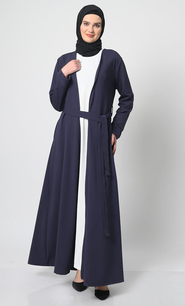 Ponte Roma Open Front Jilbab Abaya with Adjustable Belt and Inner - 2 - Piece Set - EastEssence.com