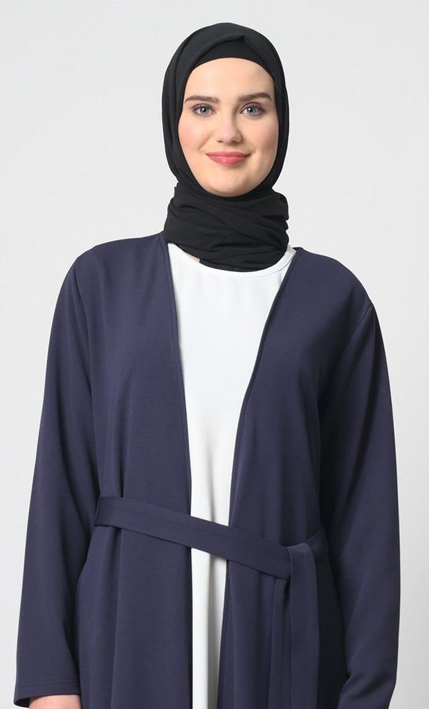 Ponte Roma Open Front Jilbab Abaya with Adjustable Belt and Inner - 2 - Piece Set - EastEssence.com