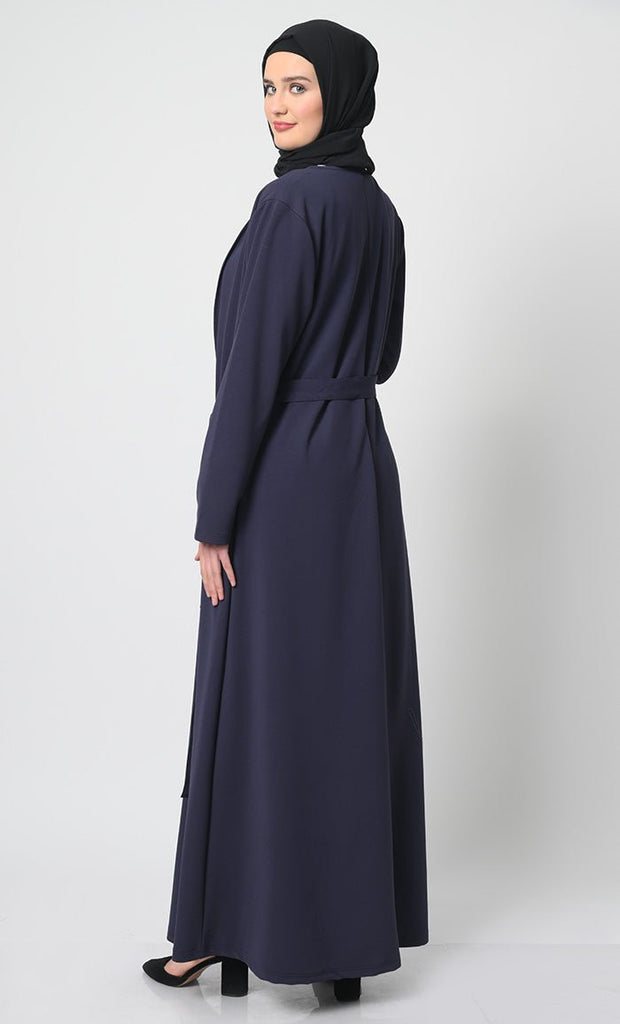 Ponte Roma Open Front Jilbab Abaya with Adjustable Belt and Inner - 2 - Piece Set - EastEssence.com