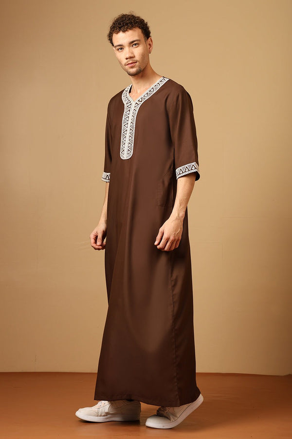 Poplin Royal Moroccan Embroidered Thobe - EastEssence.com