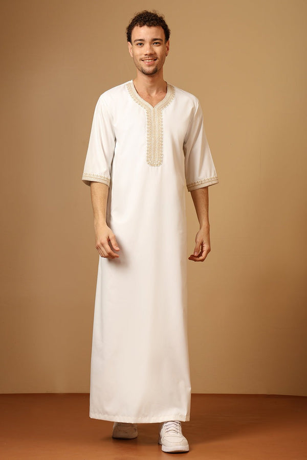 Poplin Royal Moroccan Embroidered Thobe - EastEssence.com