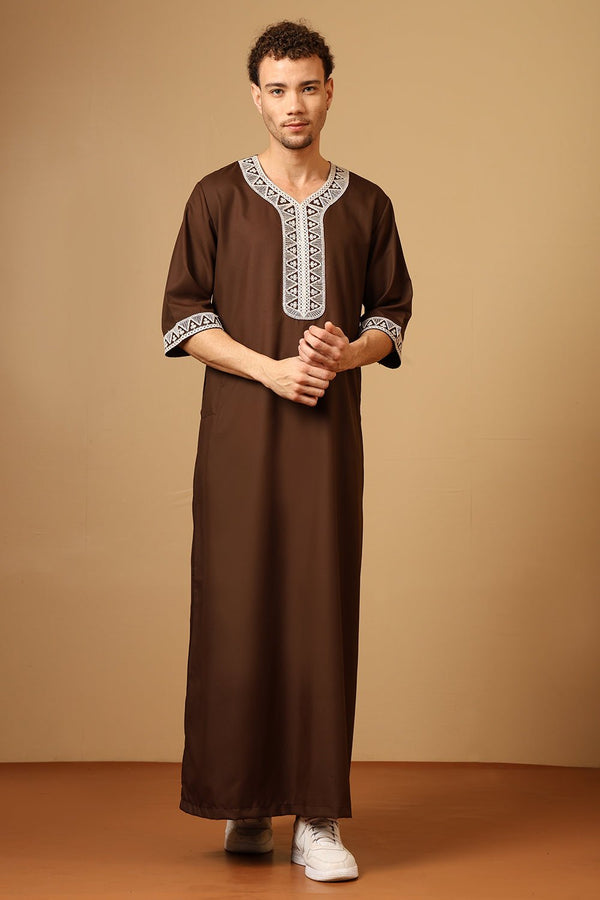 Poplin Royal Moroccan Embroidered Thobe - EastEssence.com