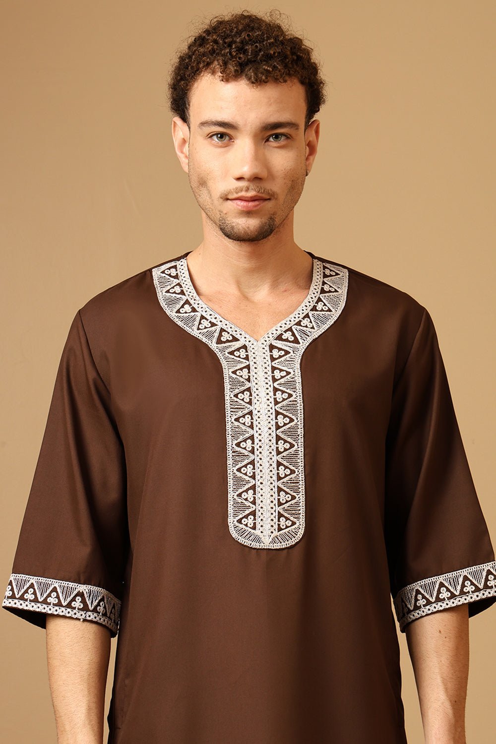 Poplin Royal Moroccan Embroidered Thobe - EastEssence.com