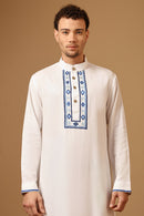 Premium Linen Embroidered Thobe with Mandarin Collar Button Placket - EastEssence.com