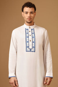 Premium Linen Embroidered Thobe with Mandarin Collar Button Placket - EastEssence.com