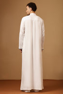 Premium Linen Embroidered Thobe with Mandarin Collar Button Placket - EastEssence.com