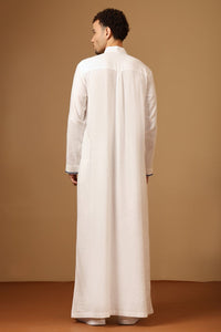 Premium Linen Embroidered Thobe with Mandarin Collar Button Placket - EastEssence.com