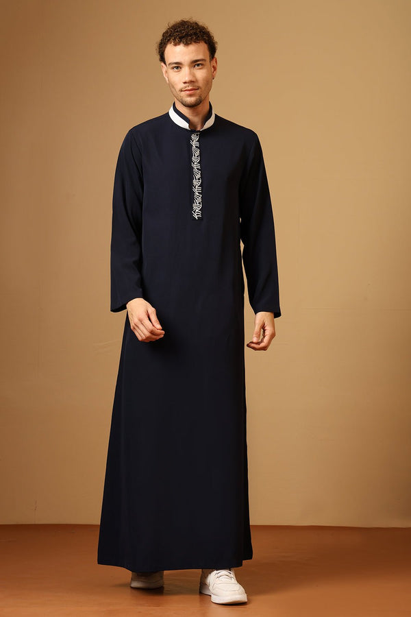 Premium Nida Thobe for Men with Slit Collar & Embroidered Chest - EastEssence.com