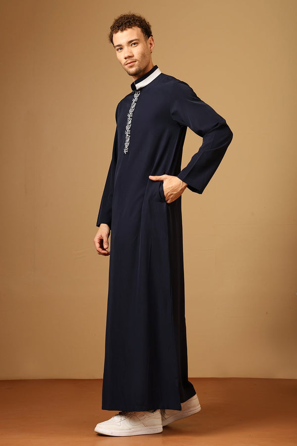 Premium Nida Thobe for Men with Slit Collar & Embroidered Chest - EastEssence.com