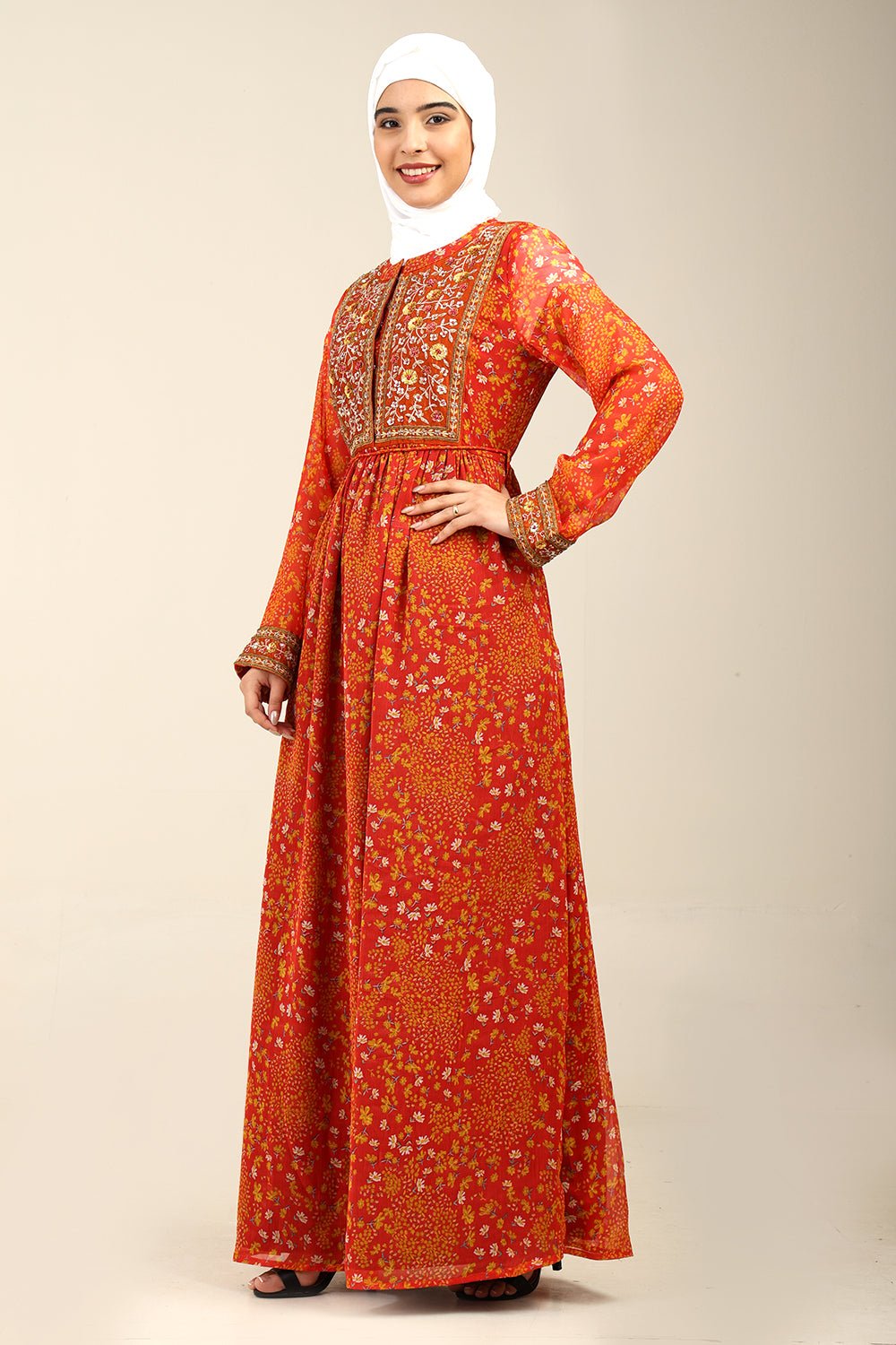 Printed Chiffon A-Line Pleated Abaya