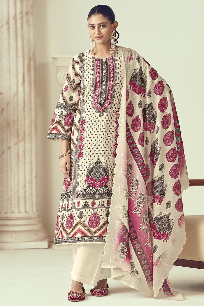 Printed Cotton A line Kurta Pant Set with Dupatta - EastEssence.com