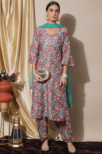 Printed Cotton Kameez Pant Set with Bell Sleeves - EastEssence.com