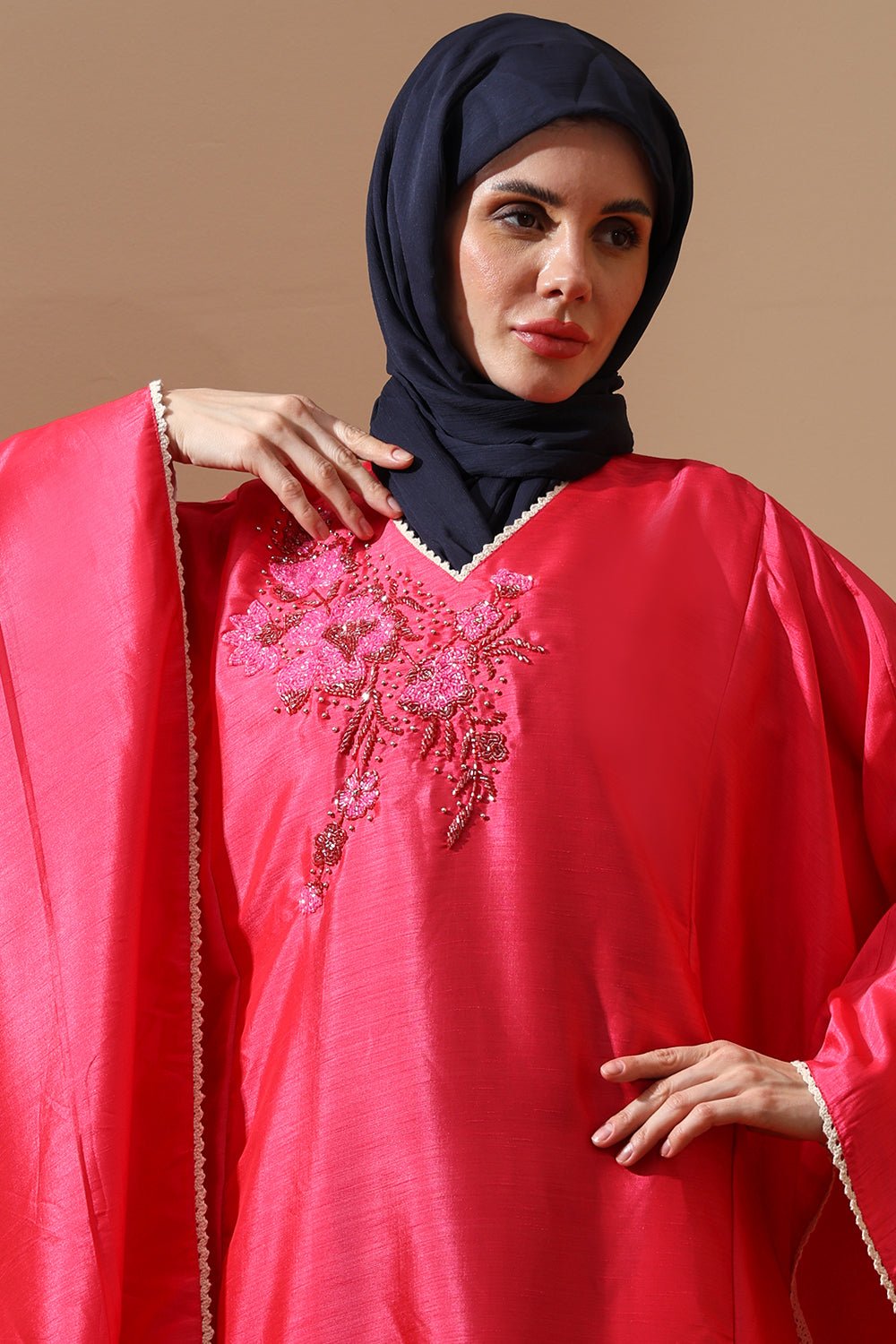 Radiant Rose Embellished Kaftan Abaya - EastEssence.com