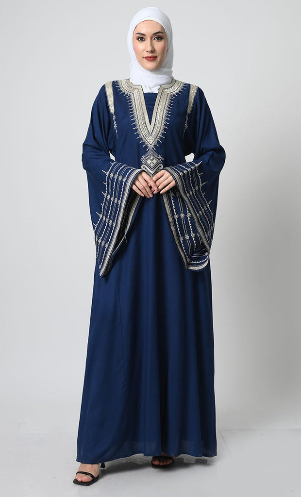 Rayon Abaya – Fine Thread Embroidery, Bell Sleeves, Dual Pockets - EastEssence.com