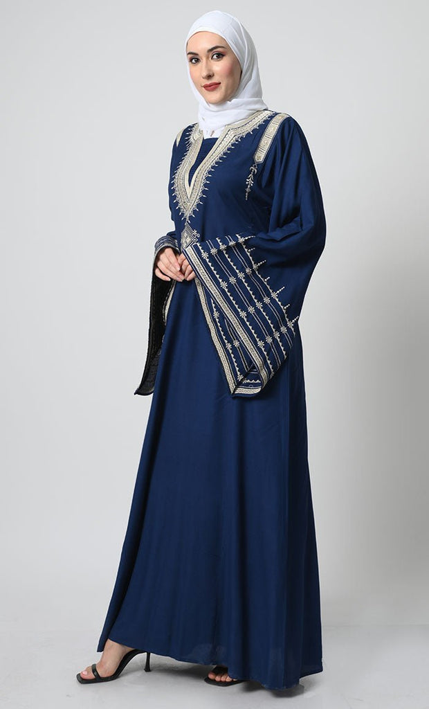 Rayon Abaya – Fine Thread Embroidery, Bell Sleeves, Dual Pockets - EastEssence.com