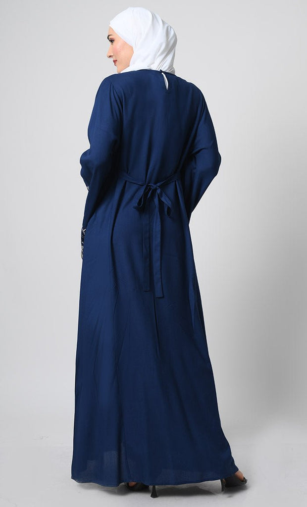 Rayon Abaya – Fine Thread Embroidery, Bell Sleeves, Dual Pockets - EastEssence.com