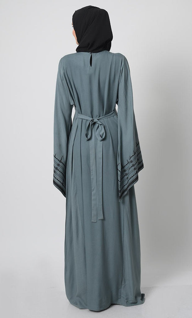 Rayon Abaya with Fine Thread Embroidery and Bell Sleeves - EastEssence.com